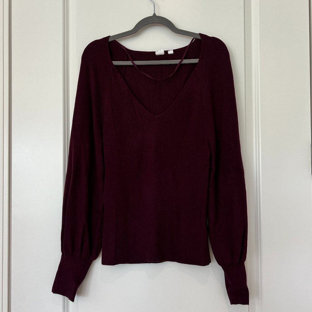 GAP Women's V-Neck Ribbed Sweater Purple Size L